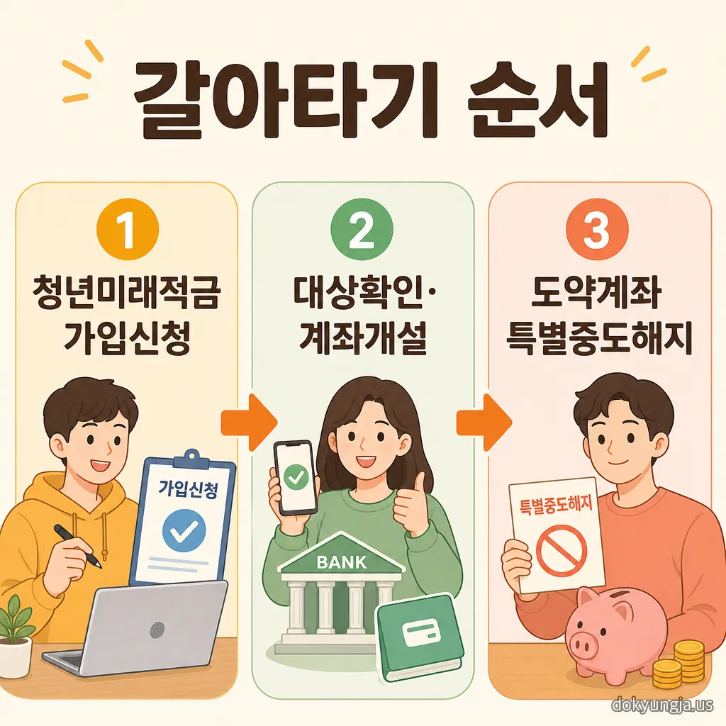 청년미래적금 청년도약계좌 갈아타기 신청 순서 - 미래적금 가입신청 후 계좌개설 다음 도약계좌 특별중도해지