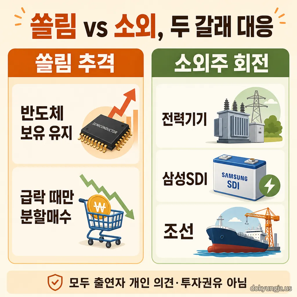 반도체 쏠림 추격과 소외 우량주 회전 두 갈래 대응 전략 비교 인포그래픽