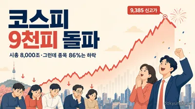 코스피 9천피·시총 8천조 돌파 — 반도체 쏠림 54%와 9,385 신고가 반락 총정리
