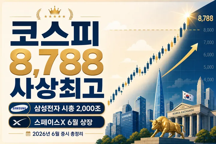 코스피 8,788 사상최고·삼성전자 2,000조·스페이스X 상장 | 2026년 6월 증시 정리