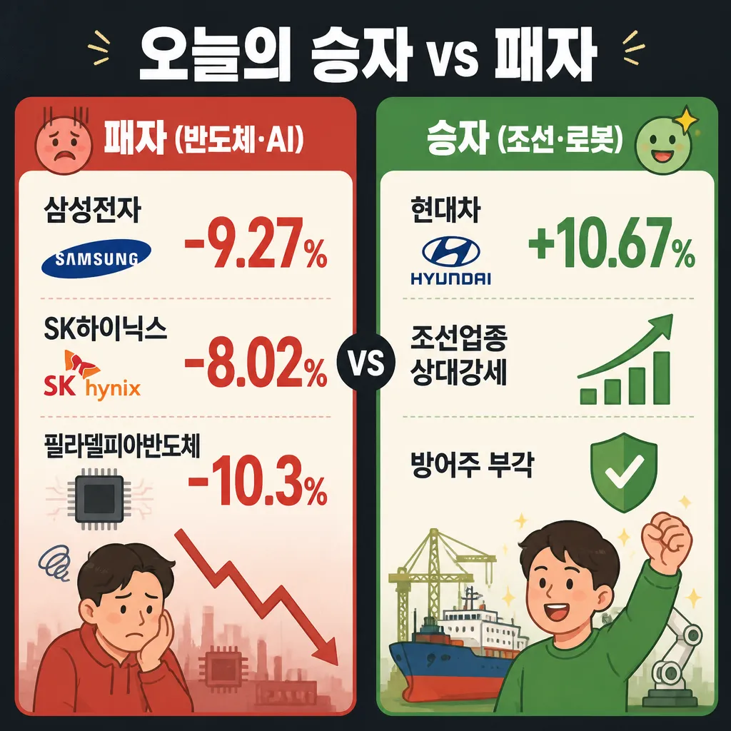 코스피 폭락장 승자 vs 패자 비교 인포그래픽