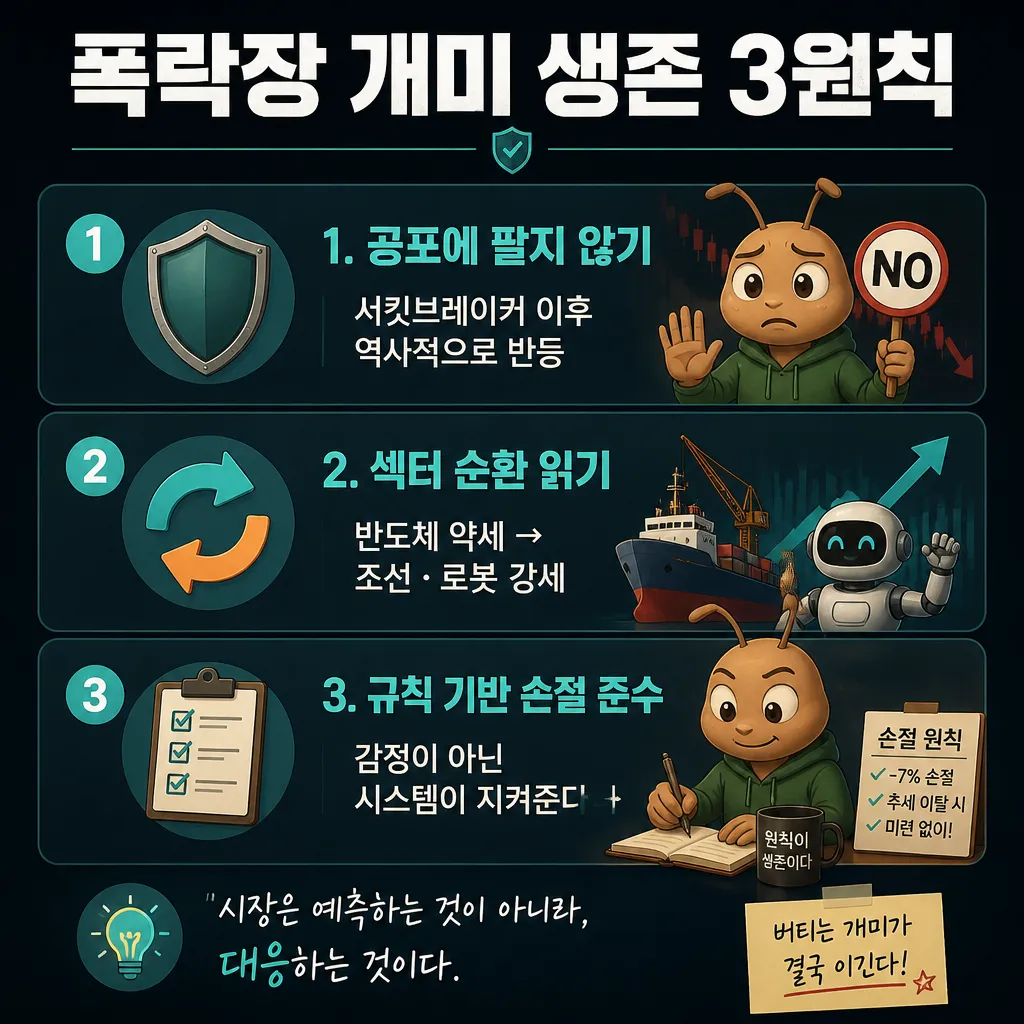 폭락장 개미 투자자 생존 전략 인포그래픽