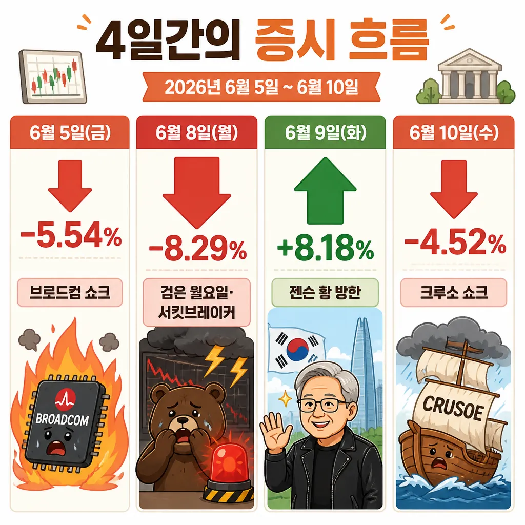 2026년 6월 코스피 4일 변동 타임라인 인포그래픽